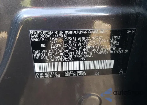 2014 Toyota Rav4 Xle z USA, uszkodzony, nr VIN 2T3WFREV3EW126955